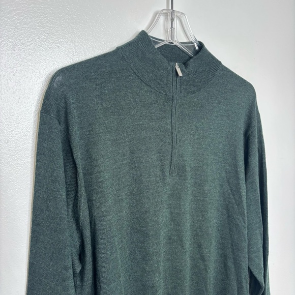 Peter Millar Merino Wool Blend Quarter Zip Sweater Green L Mens Large Pullover - Picture 3 of 8